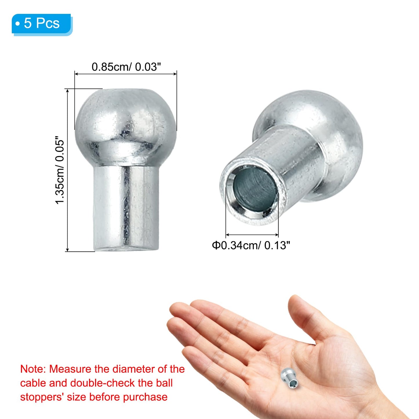 PATIKIL Cable Ball Stopper, 5pcs Gym Machine Accessories for 5mm Cable Fitness Equipment Wire Rope Port Joint Replacement Parts for Home Gym Machine, Silver