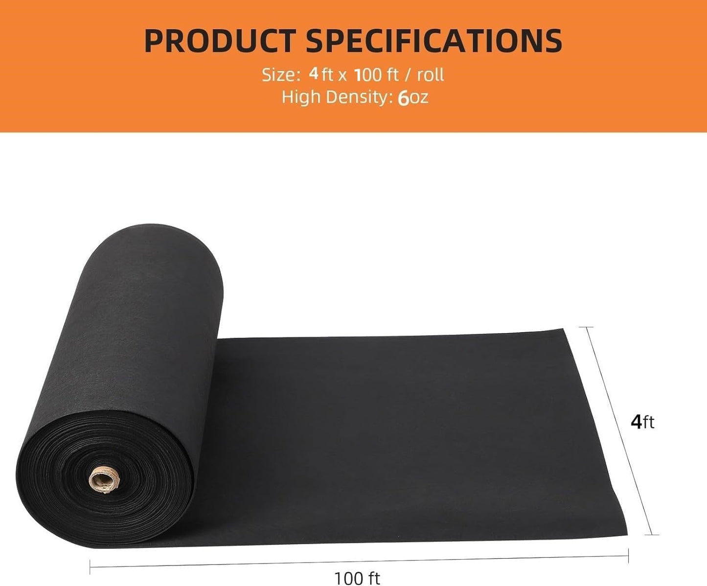 ExploreHorizon 4ft x 100ft Geotextile Fabric, 6oz Polypropylene, 350N Tensile Strength, 440N Load Capacity for Driveway Stabilization, Road Base & Erosion Control