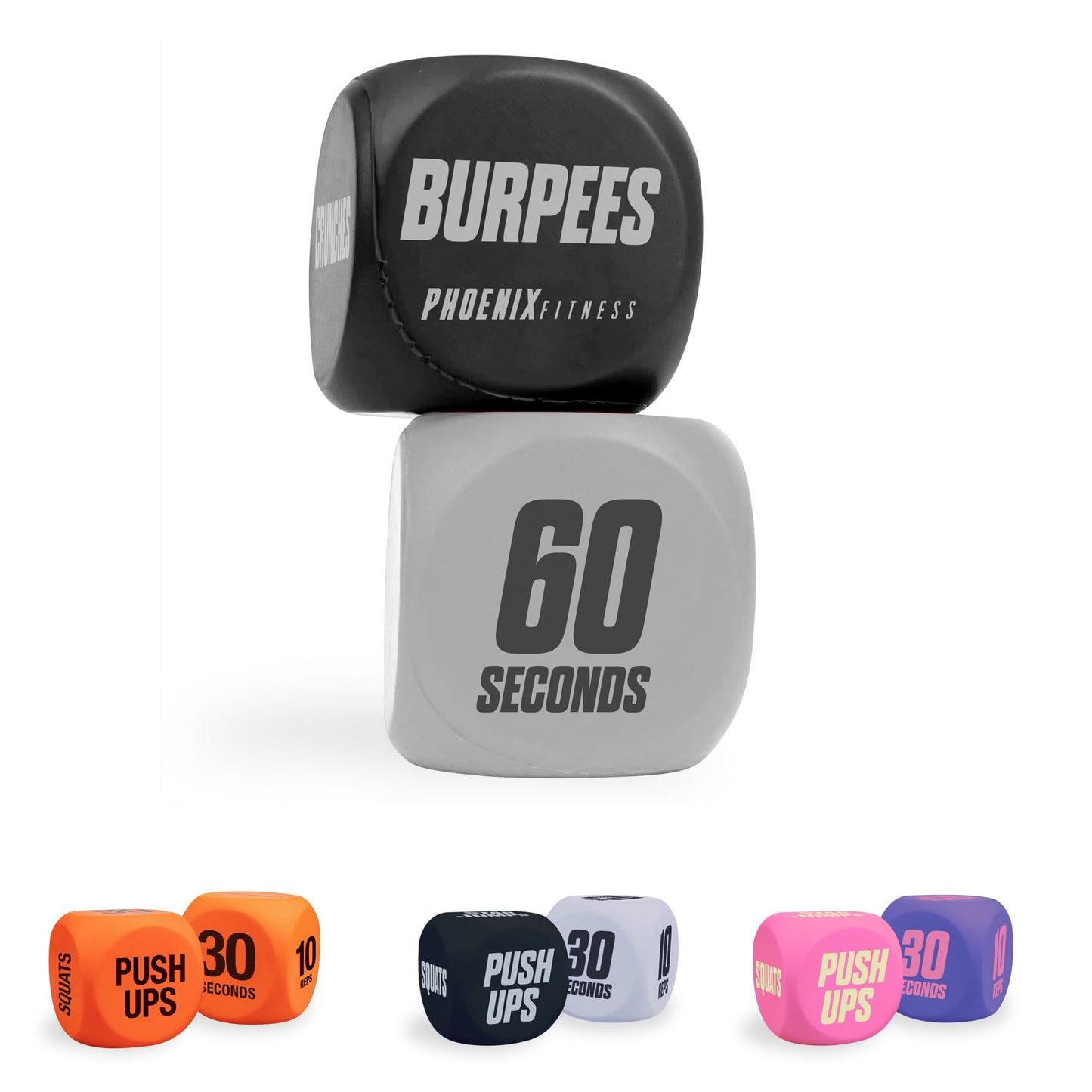 Phoenix Fitness Exercise Dice,Workout Dice Game for Cardio, HIIT Training and Exercise Classes,Training Includes Push Ups, Squats, Jumping Jacks, Crunches and Wildcard for Home and Gym,Black