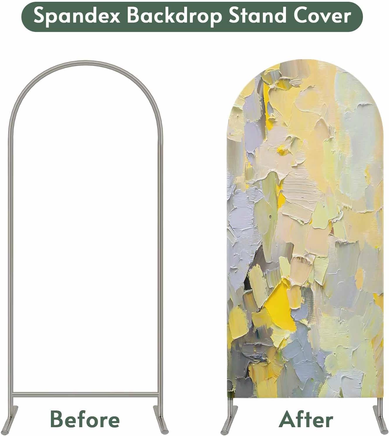 Jnbasdffb 7.2 Yellow Grey Wedding Arch Cover, Stretchy Spandex Arch Backdrop Stand Covers FT, Abstract Oil Painting
