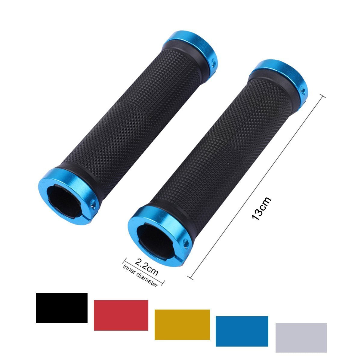 Kework Red Bike Grips, Bicycle Mountain Bike Double Locking Handlebar Grips, Include 2 Handlebar Caps, Aluminum Alloy Lock Ring