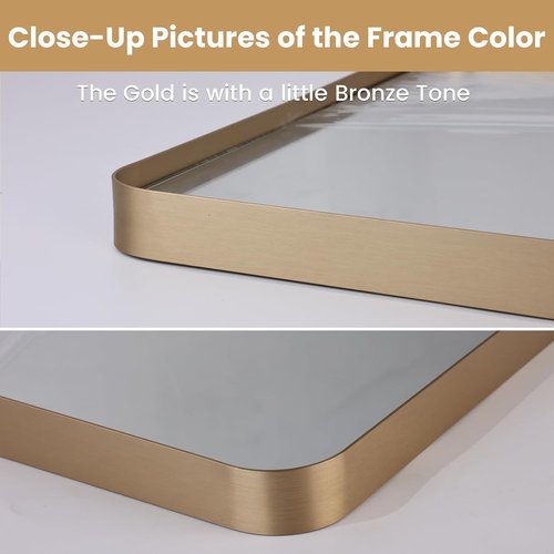 LOAAO Gold Bathroom Mirror - 72”x32” Rounded Rectangle Design | Wall-Mounted, Anti-Rust Tempered Glass