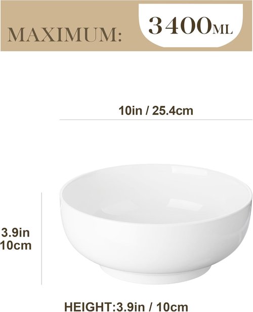 MALACASA Extra Large Serving Bowls Set of 2 - 114 OZ Porcelain White Bowls for Salad, Soup & Pasta