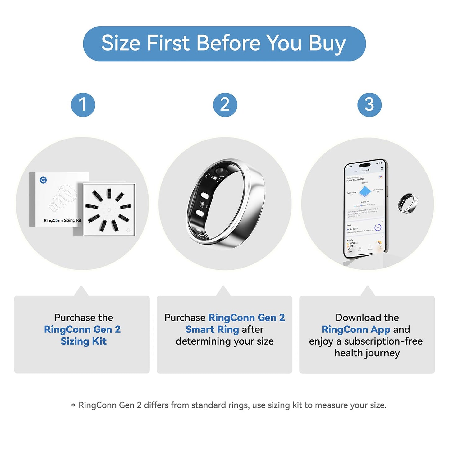 RingConn Gen 2, World’s First Smart Ring with Sleep Apnea Monitoring, No APP Subscription, 12-Day Battery Life, Stress/Heart Rate/Women's Health Tracker, Android & iOS Compatible (Silver, Size 10)