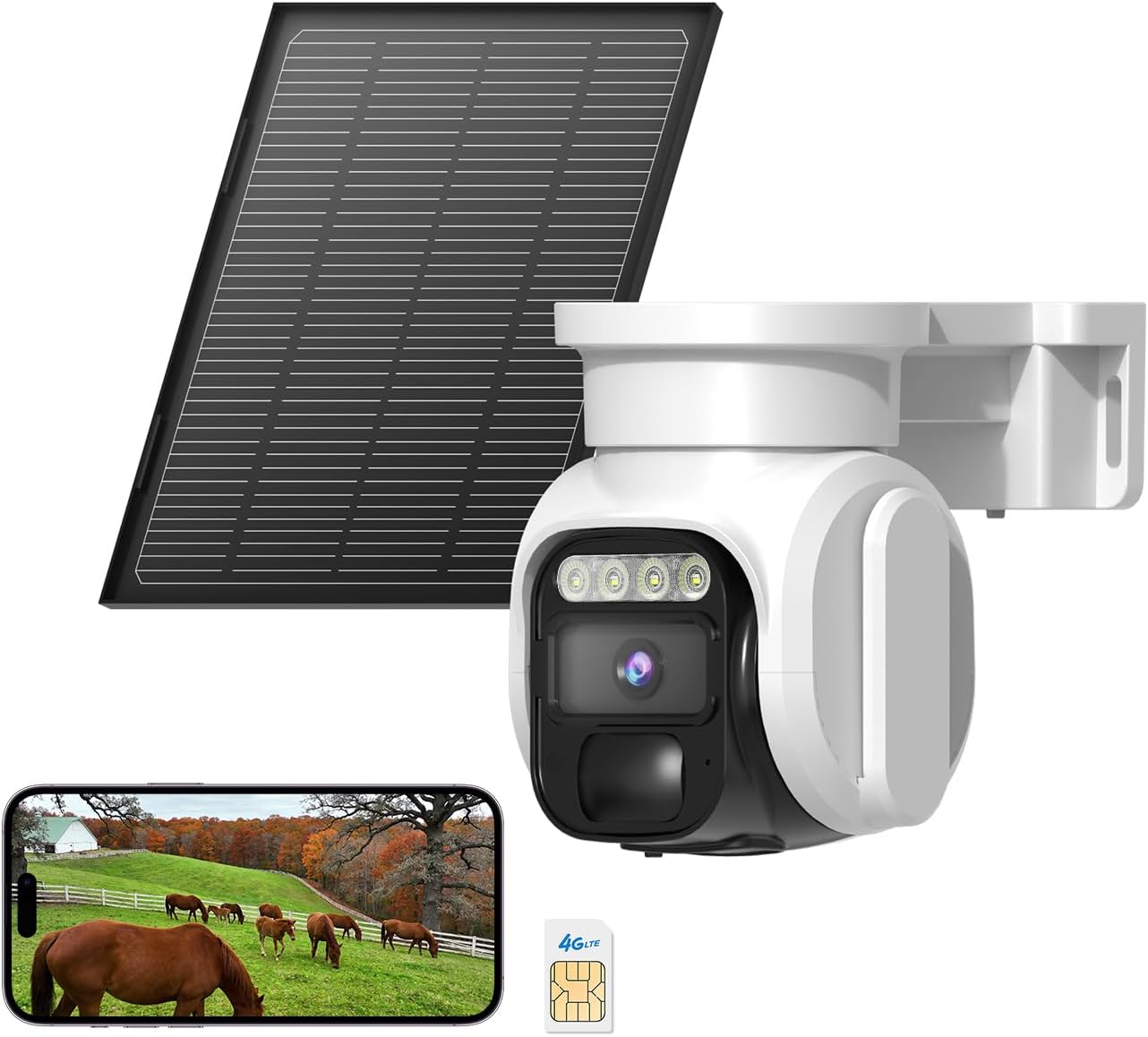 runofast 4G 2K 350 2 LTE Cellular Security Camera Outdoor, Solar No WiFi Camera Wireless, Battery Power, Built in SIM