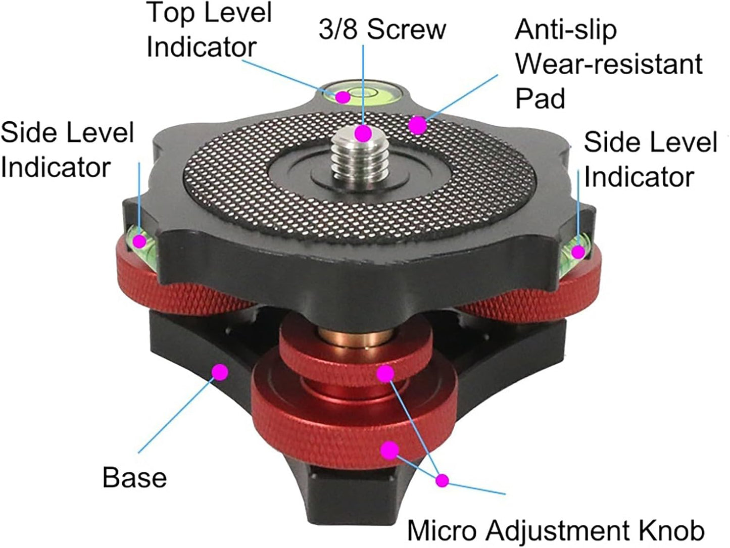 SQFOR +/-5 3 Camera Leveler, Tri-Wheel Leveling Base for Macro Photography with Degree Precision Adjustment, Aluminum