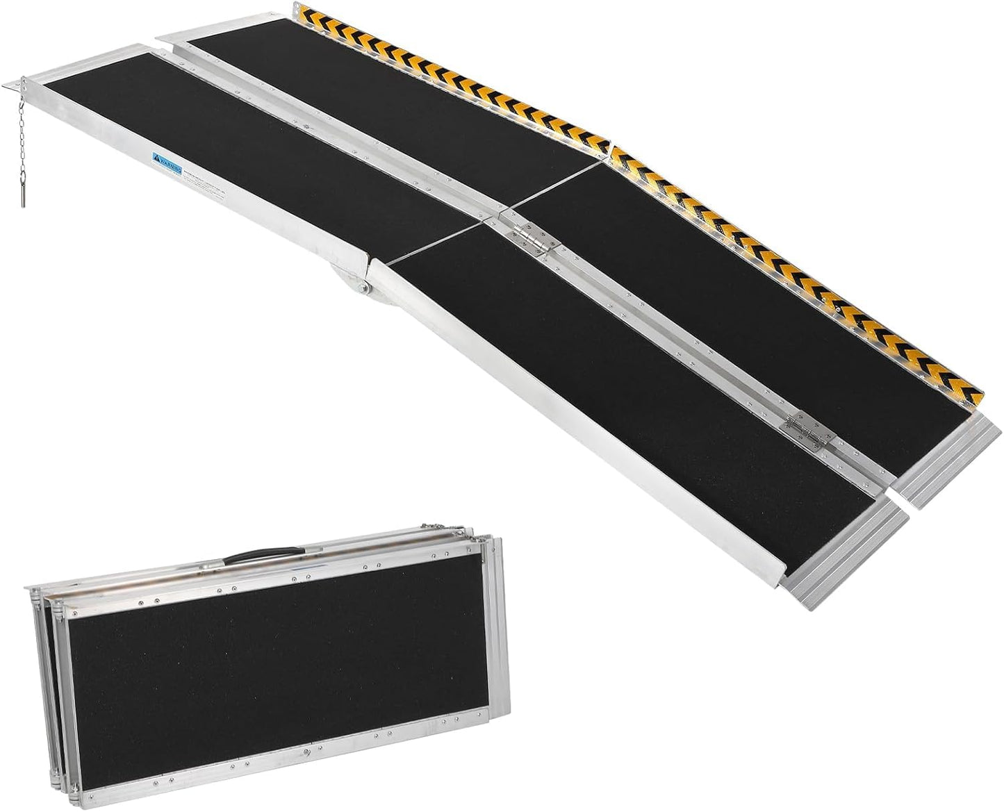 Heavy Duty 5 FT Wheelchair Ramp - 600 Lbs Weight Capacity, Non-Skid Aluminum Ramp with Reflective Strips & Transition Plate for Home Use