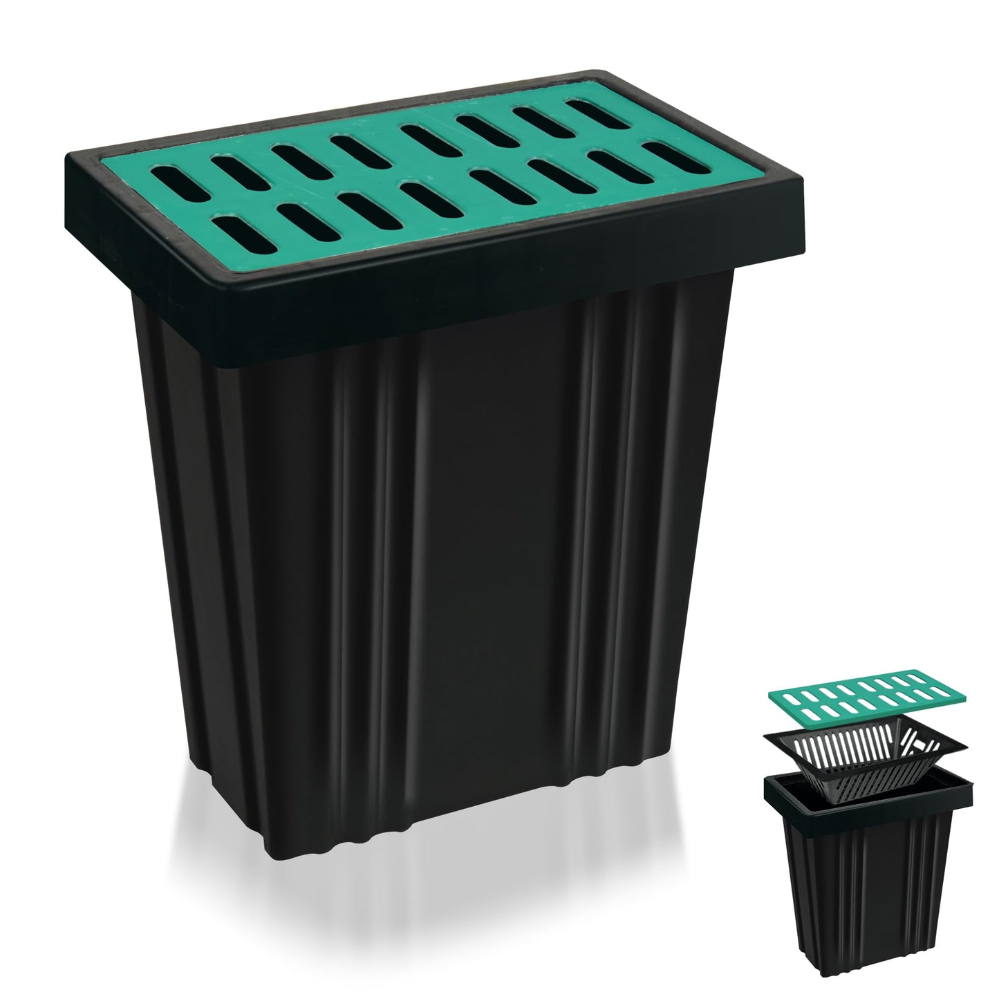 12"x20"x24" Narrow Deep Catch Basin - Space-Saving Sump Drain Box with Debris Filter, Frost-Line Protection for Tight Areas, PP Material, SINK
