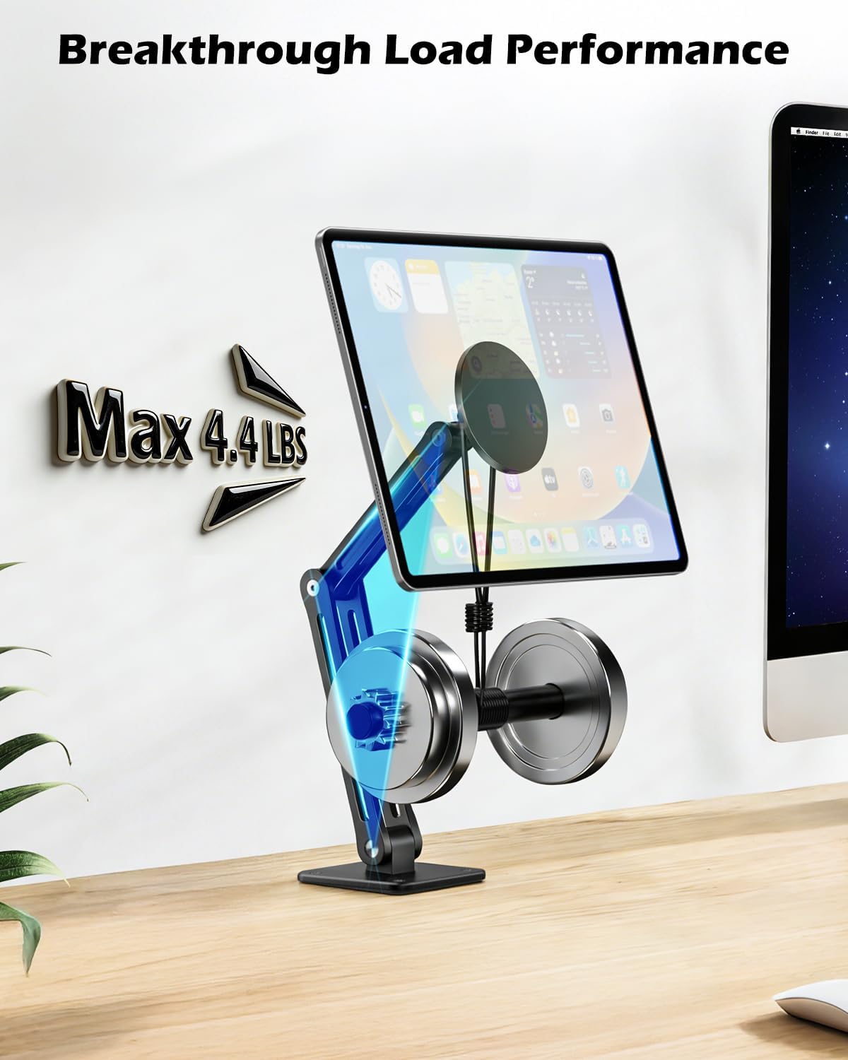 CloudValley 360Rotating 4.7-13" Foldable iPad Wall Mount Holder Compatible with MagSafe, with Base Adjustable Tablet