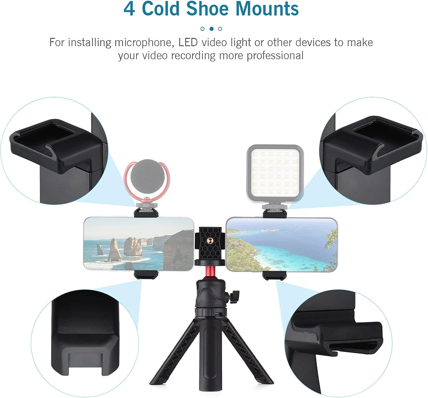 Andoer 4 Multifunctional Smartphone Video Kit Including Universal Phone Tripod Mount with Dual Phone Holders Cold Shoe