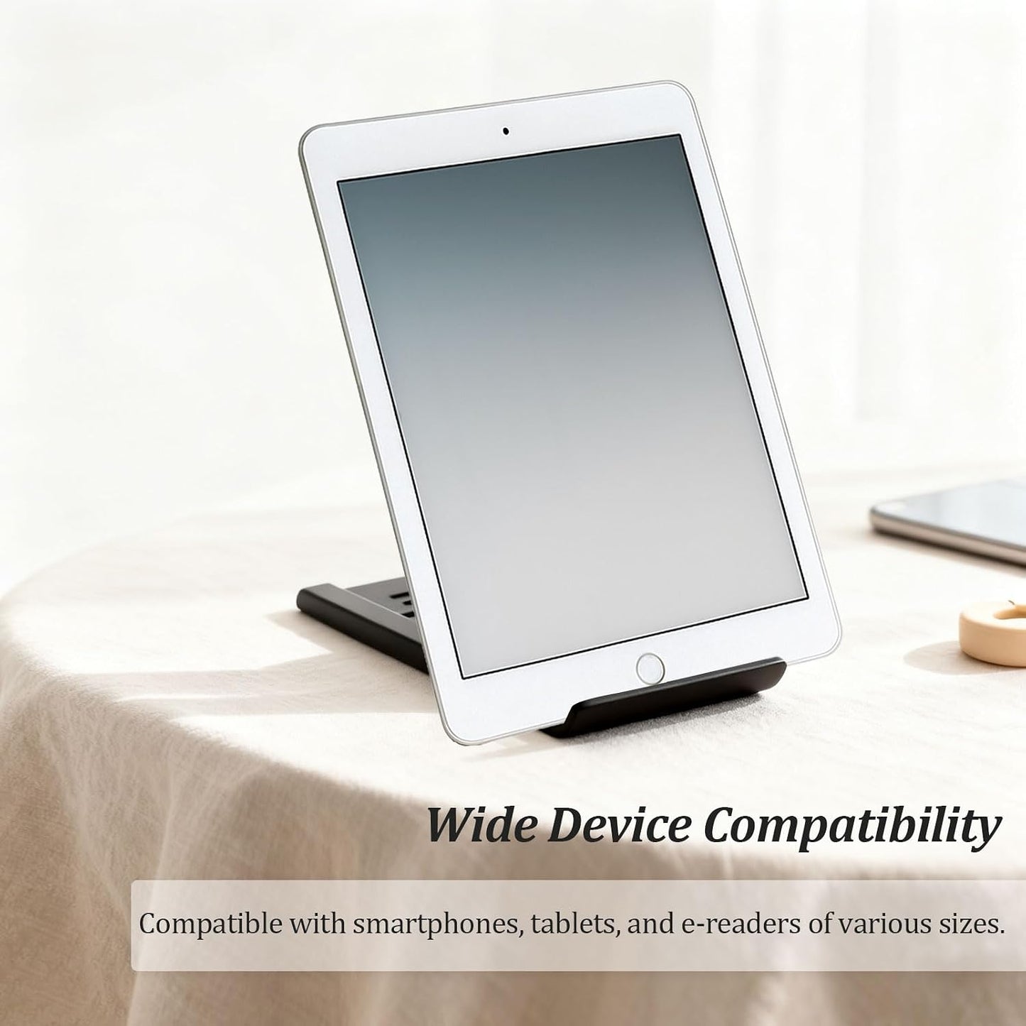 Attkryy Compact Adjustable Foldable Phone Stand for Desk - Black, Mini Mobile Holder for iPhone, Kindle