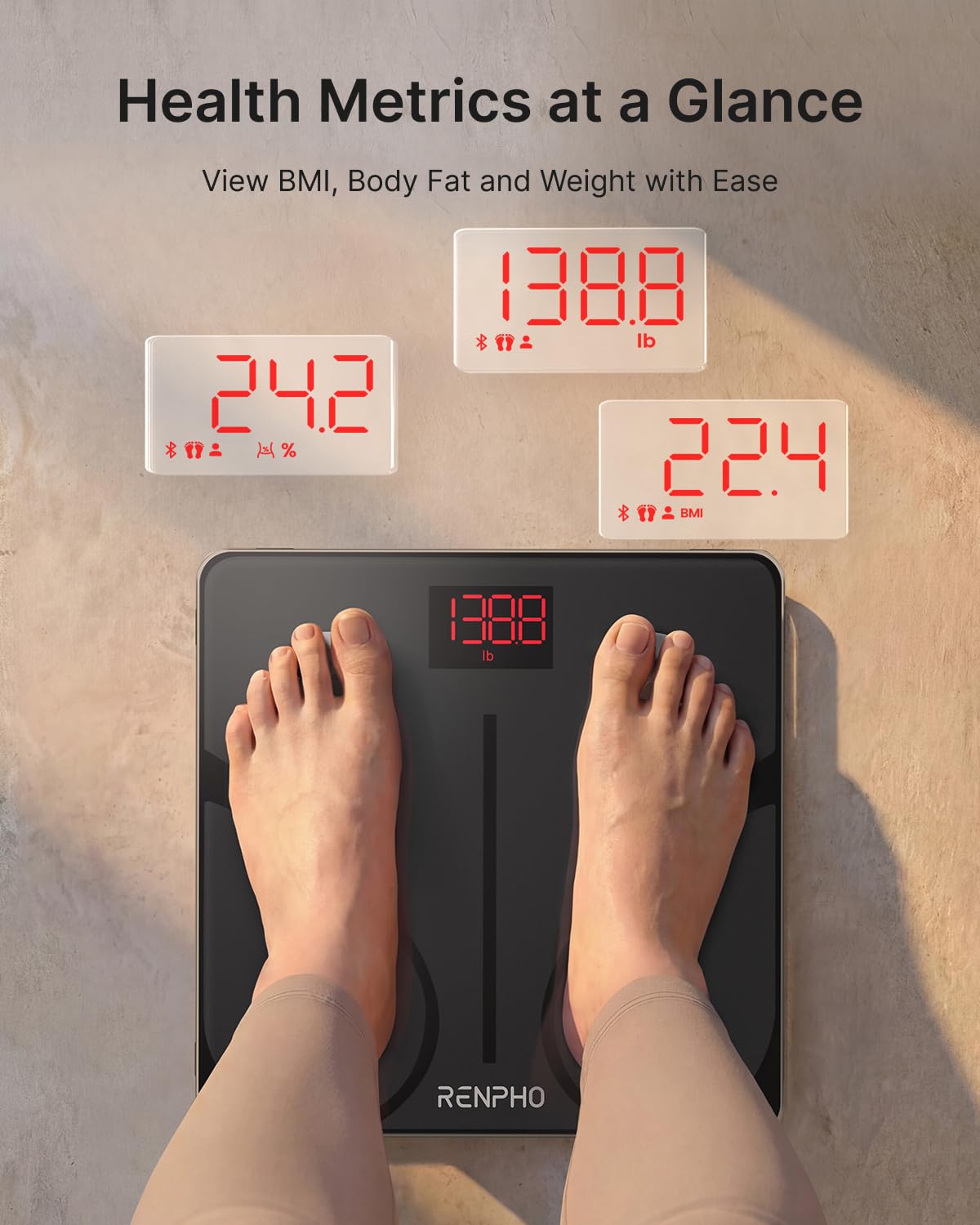 RENPHO Smart Scale for Body Weight, FSA&HSA Eligible, Bathroom Digital Scale with BMI, Body Fat, Bluetooth Fitness Equipment Sync with Apps, Accurate for Weight Loss, Home Use, 400 lbs - Elis 1