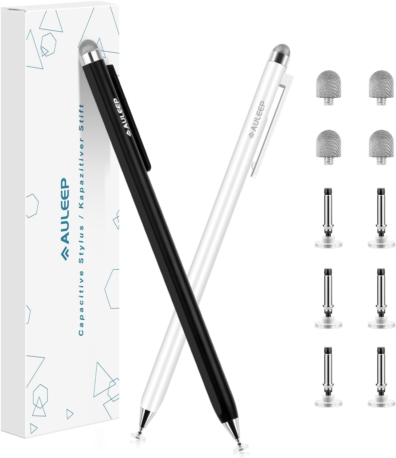 AULEEP 2-in-1 (2 Stylus (Fiber & Disc Tip) Stylus Pens for Touch Screen, High Sensitivity & Precision Capacitive Stylus
