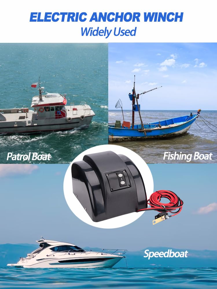 Electric Anchor Winch,Marine Anchor Winch Saltwater Boat Anchor Windlass Kit with Wireless Remote Control,Anchors Up to 45 LBS, Heavy Duty Towing Winches for Fishing Boat Pontoon Boat (45LBS, Black)