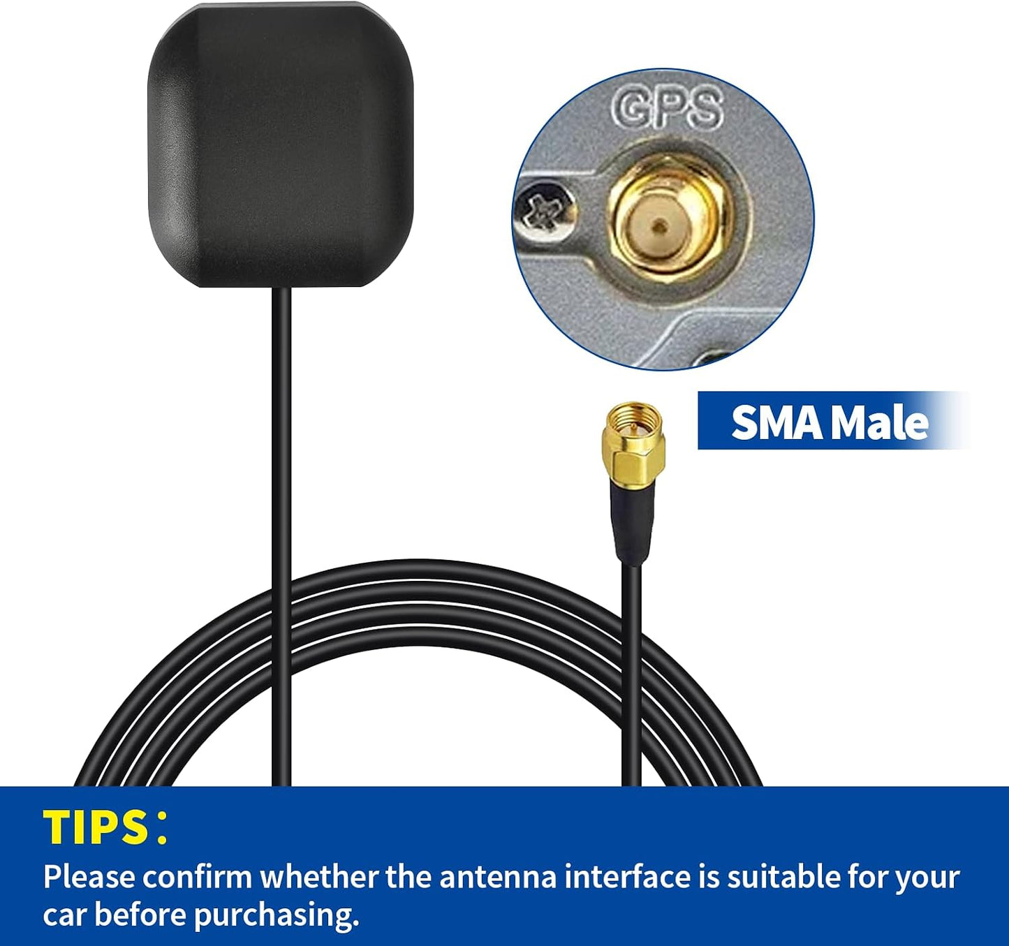 BINGFU Vehicle Waterproof Active GPS Navigation Antenna with SMA Male Connector for Car Stereo Head Unit GPS Navigation