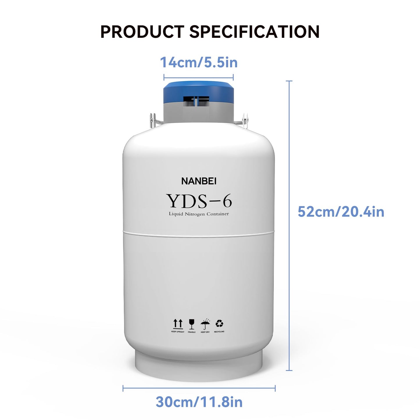 NANBEI 6L Liquid Nitrogen Tank Cryogenic Container Aluminum Alloy Liquid Nitrogen Dewar Static Cryogenic，Liquid nitrogen dewar with Straps,for Beauty Industry, Semen Preservation, Scientific