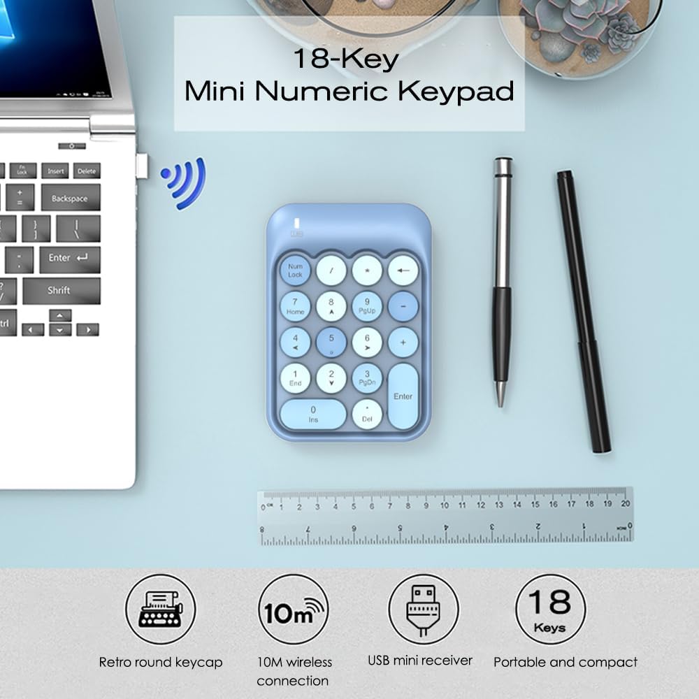 FELICON 18 2.4G Accounting Wireless Numeric Keypad Keys with Mini Portable Silent Number Pad USB Receiver Financial