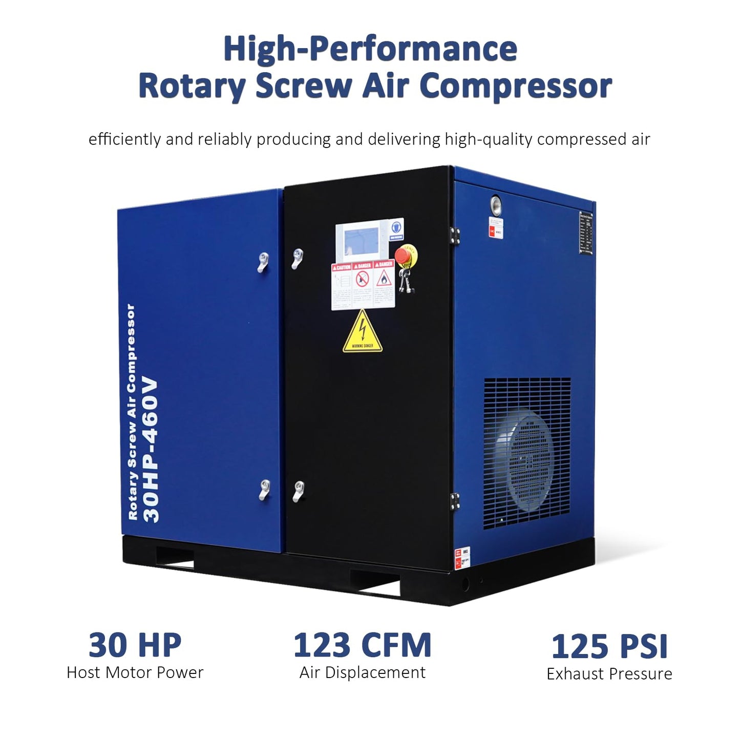 Trollastor 20HP Rotary Screw Air Compressor, 74 CFM @125 PSI, 230V 60Hz 3-Phase Fixed Speed Industrial Compressor, 62 dB Low-Noise, Star-Triangle Start, 1" NPT Outlet, Heavy-Duty Steel Cabinet