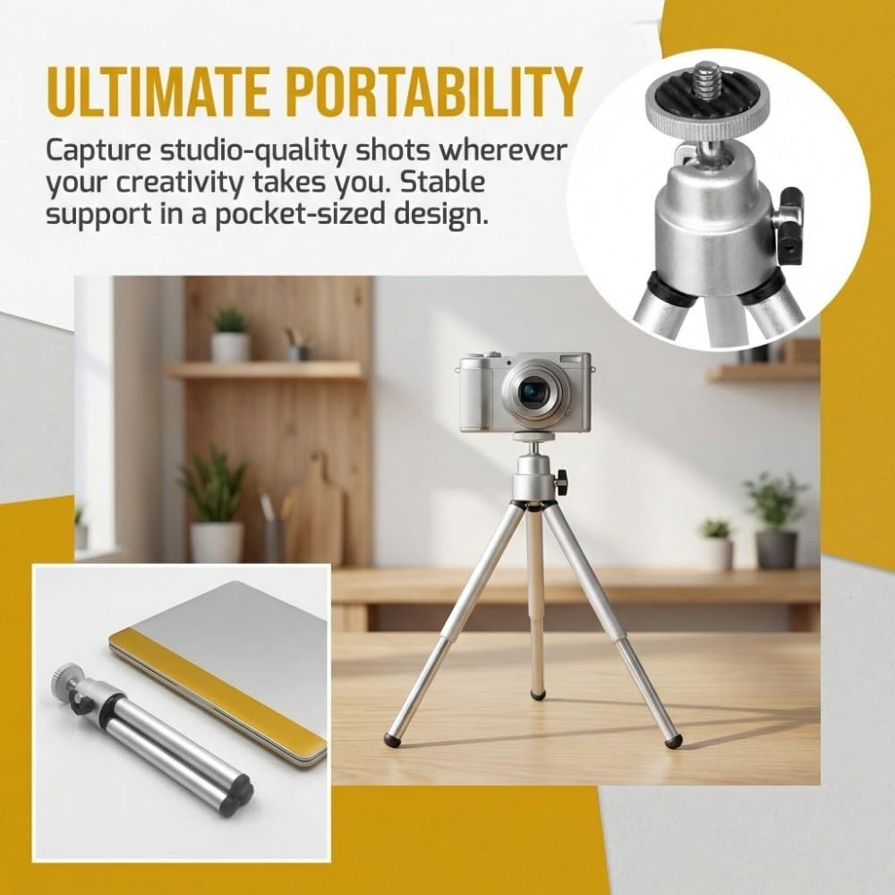 MOPFOL Mini Aluminum Alloy Flexible Tripod Stand Portable Bendable Legs Projector Holder with Ball Head for Camera