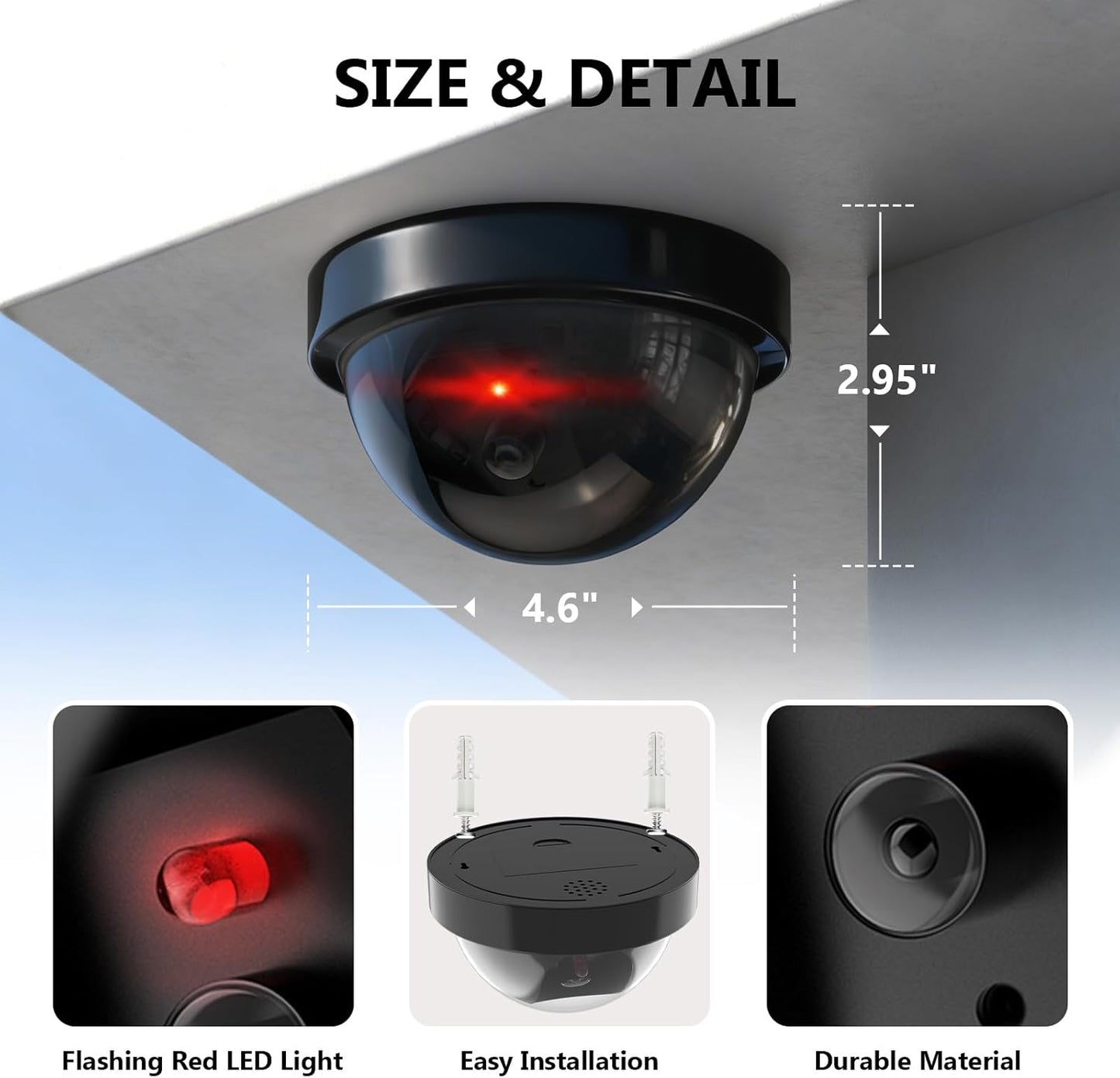 WALI Dummy (SD-4), 4 Packs, Fake Security CCTV Dome Camera with Flashing Red LED Light with Security Alert Sticker
