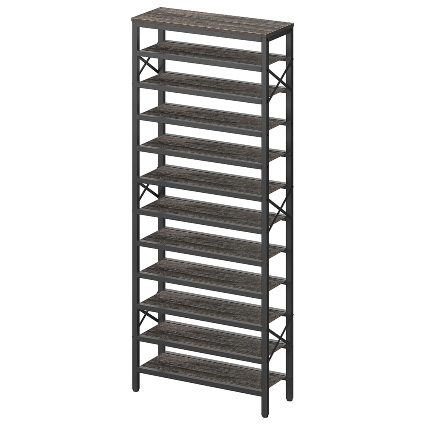 YATINEY 6-Tier Shoe Rack and 12-Tier Tall Shoe Rack Organizer, Wooden Shoe Storage for Closet Holds 48 Pairs, Sturdy Shoe Shelf with X-Shaped Metal Support, for Entryway SS06BR-SS212BC