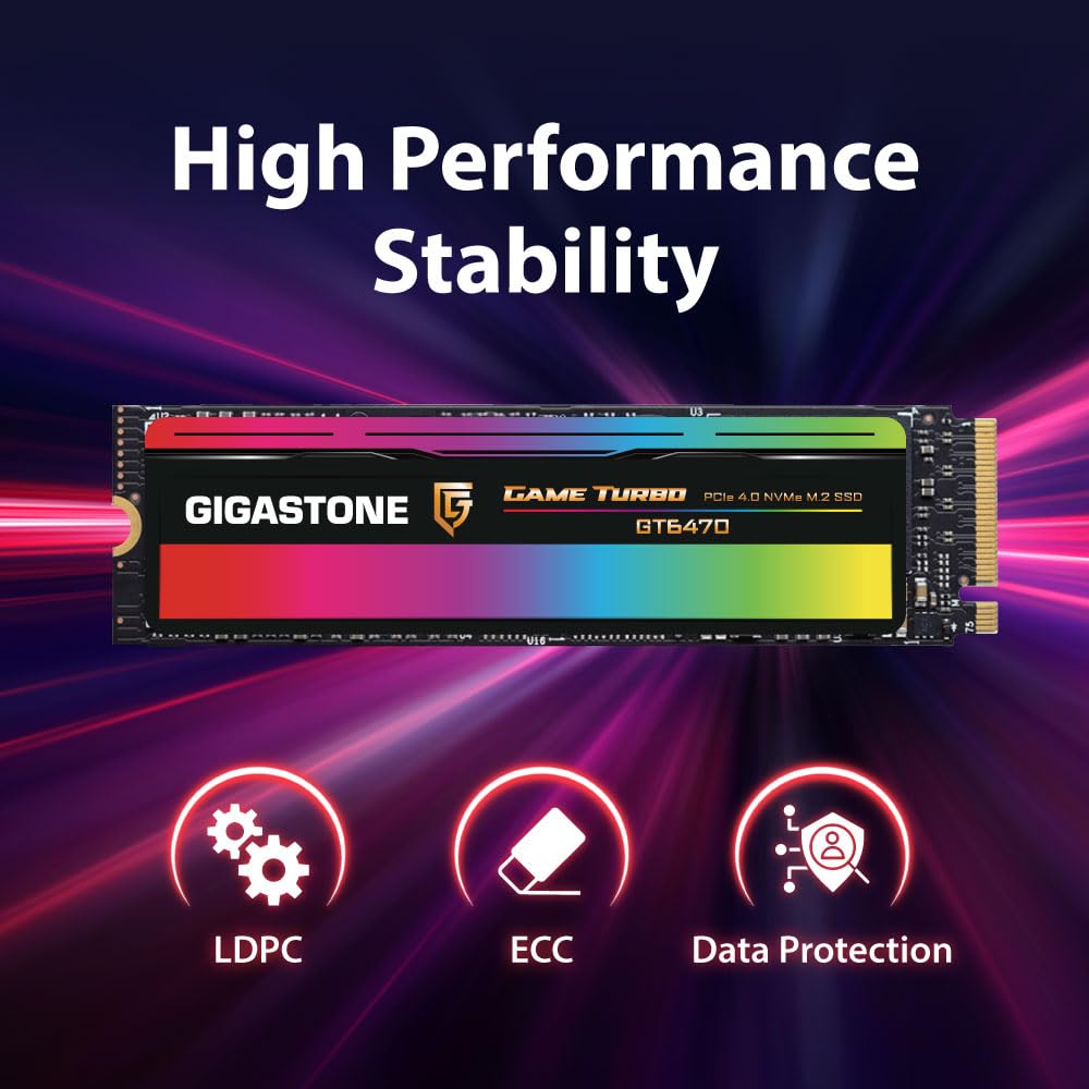 Gigastone Game Turbo PCIe Gen4x4 SSD 4TB, Speed Up to 7,300MB/s with SLC Caching Gaming/PC/Desktop/Laptop 5-Year Warranty M.2 NVMe PCIe 4.0 2280 Internal Solid State Drive