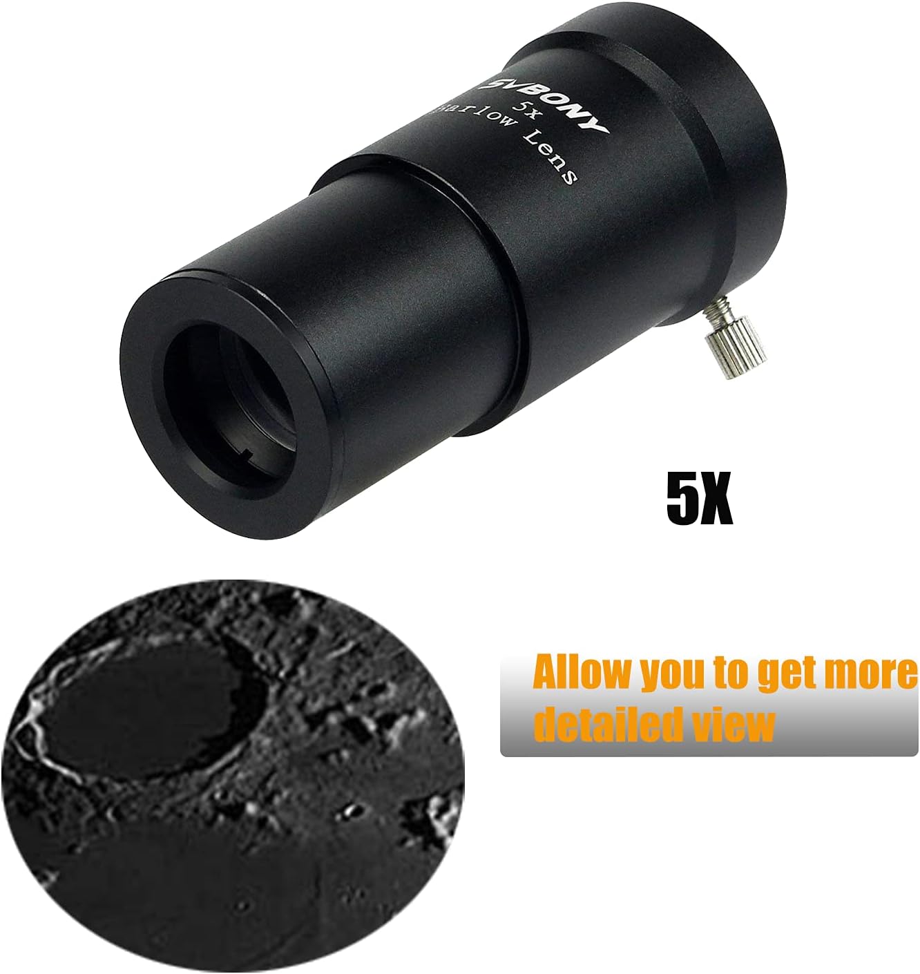 SVBONY 5X, 1.25 Inch 5X Telescope Barlow Lens Telescope Accessory, Fully Multi Coated Broadband Green Film Barlow Lens