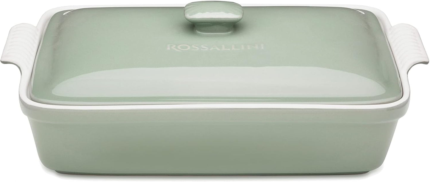 ROSSALLINI Stoneware Casserole Dish - Extra Large 4.23 Quart Bakeware Set with Lid | 13 x 9 Inch, Verde Salvia