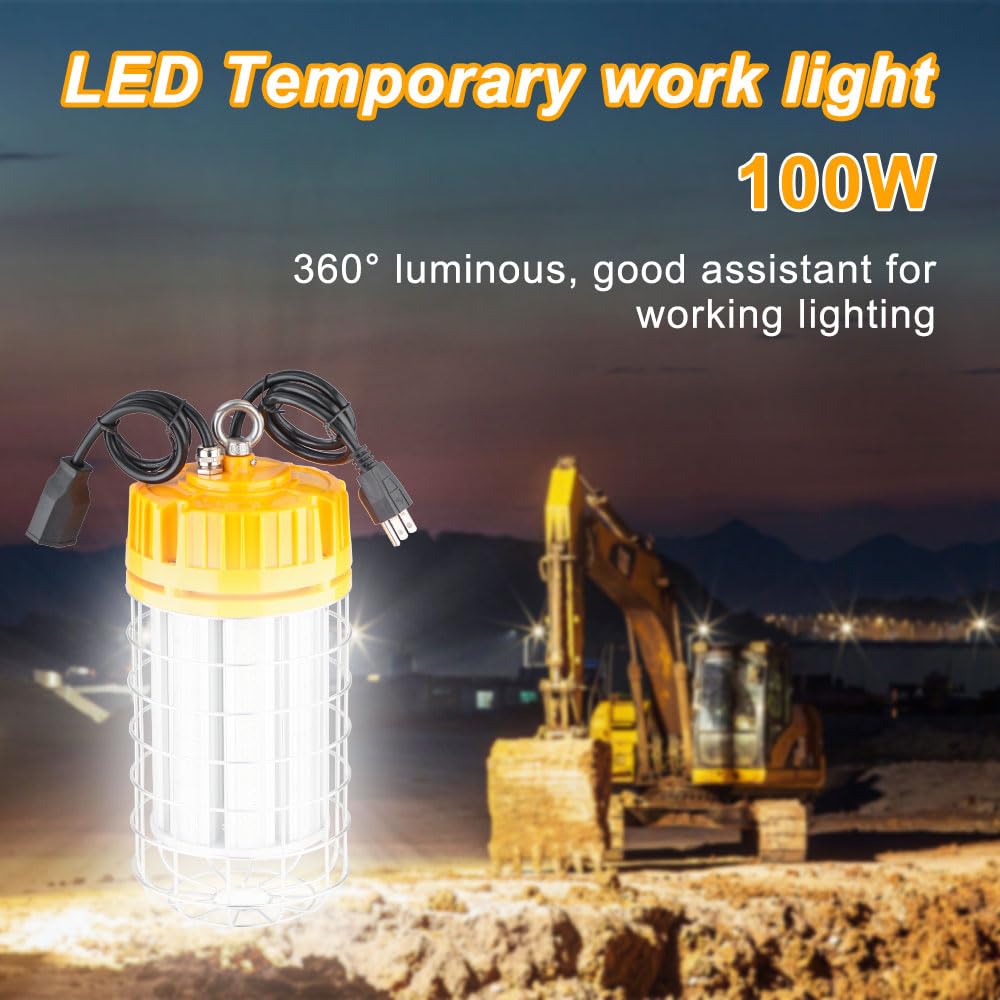 100W Led Temporary Work Light Linkable 100-277VAC,DW 5000K,IP65 Waterproof,Work Temp Lights for Damp Location Outdoor Indoor Area Lighting(100w)