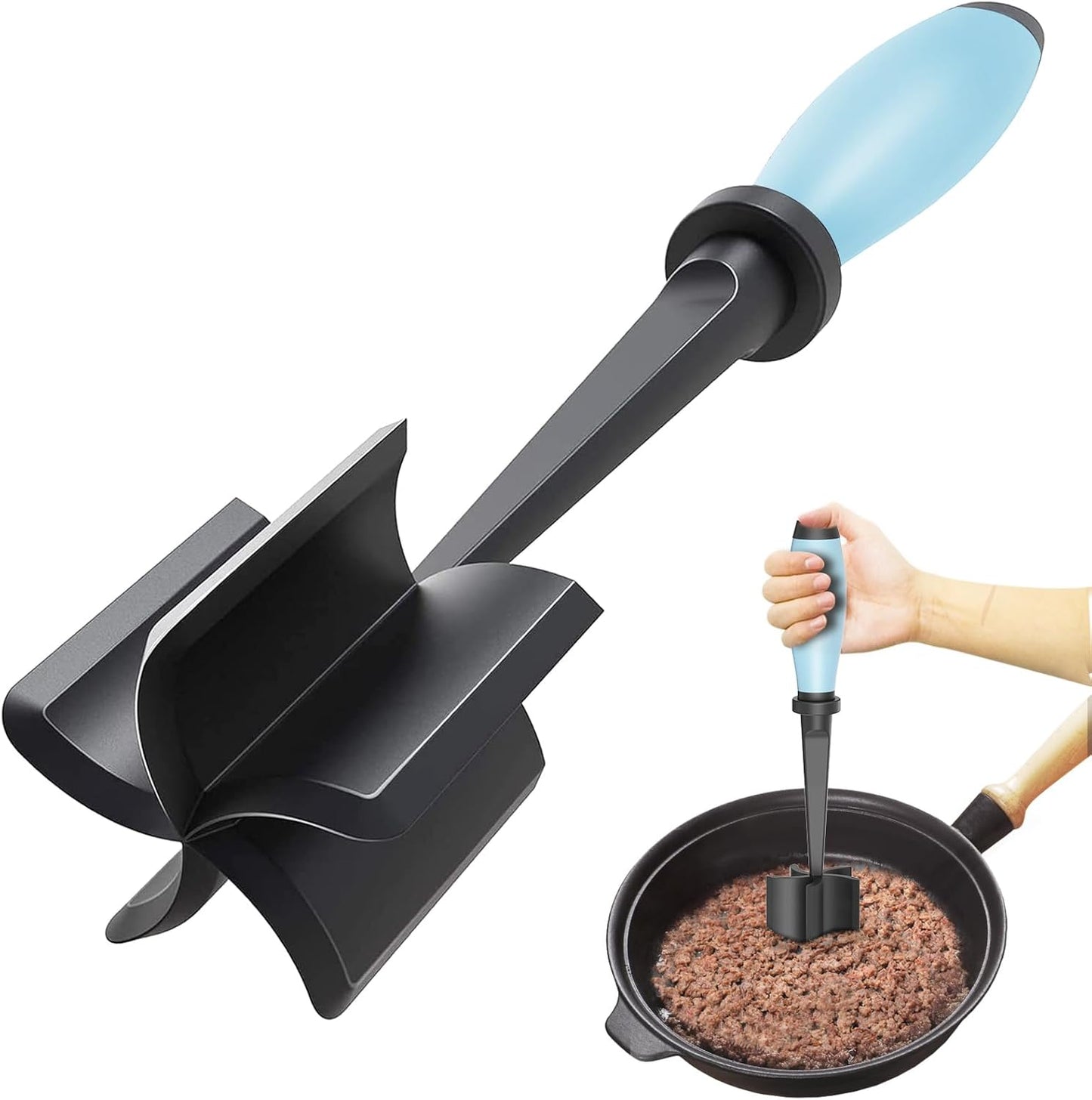 Skiennix Meat Chopper - Heat Resistant Nylon Hamburger Masher Tool | Aqua Color, Perfect for Ground Beef