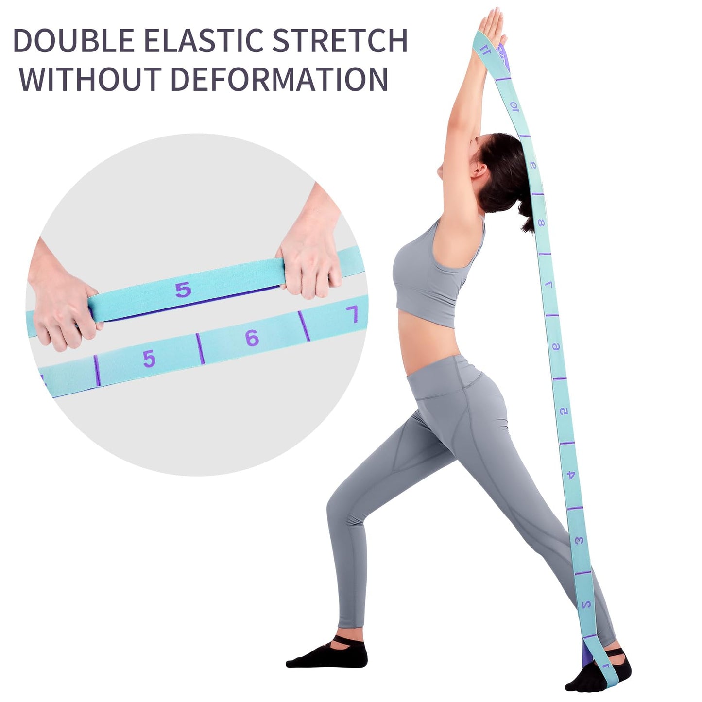 Elastic Stretching Strap with 11 Loops, Adjustable Yoga Strap for Stretching, Physical Therapy, Pilates, Dance, Ballet, Hamstring Stretcher – Non-Slip Fabric Stretch Band for Home Flexibility Workout (Blue)