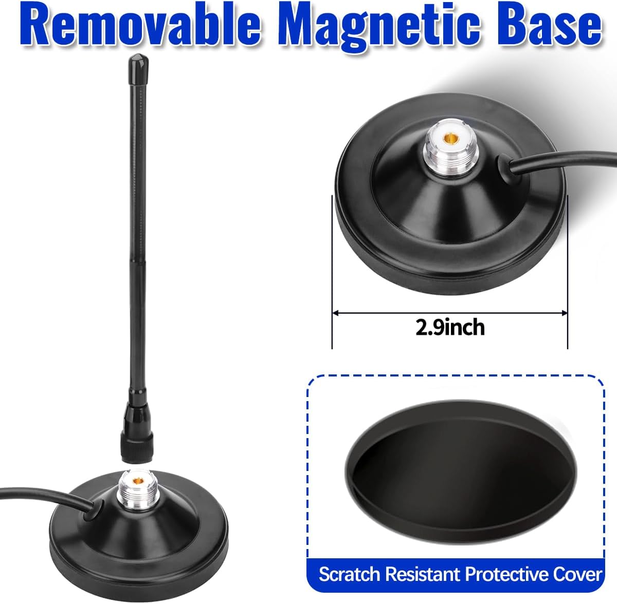 Arridioter 27MHz PL259 Connector,9.84ft RG58 CB Radio Antenna Magnetic Base Kit with BNC Coaxial Cable Compatible