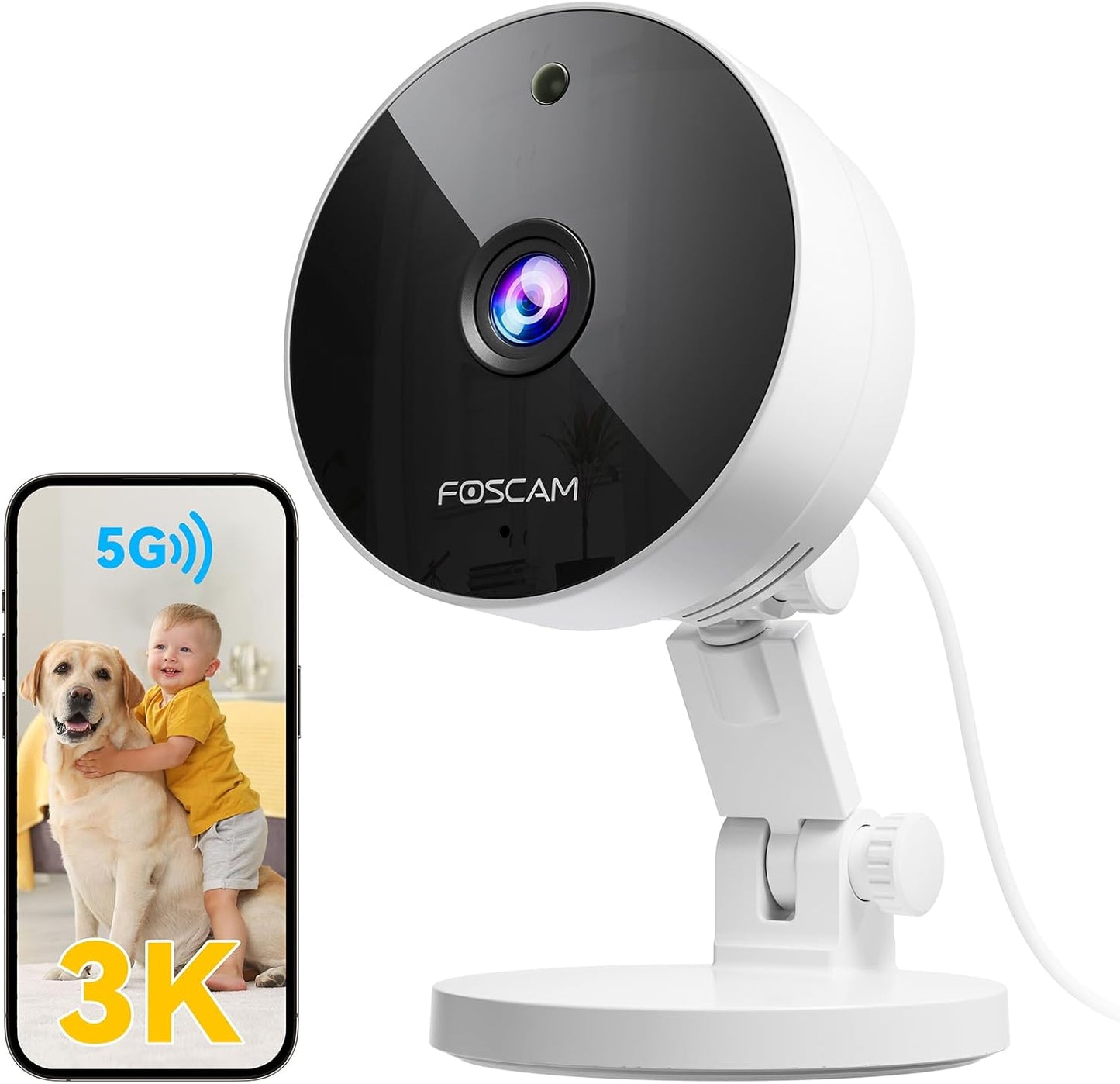FOSCAM 3K 5MP 2.4g 5g 20X 2-Way Security Camera Indoor, & WiFi Magnetic Mini Dog/Cat/Pet/Baby Camera, Smart Motion