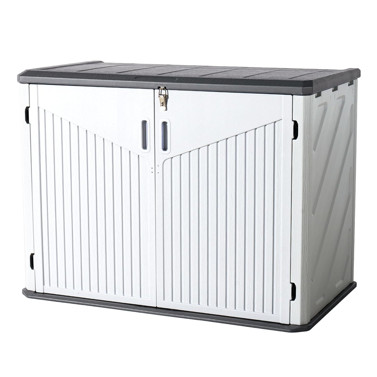 Aoxun Outdoor Storage Cabinet 35 Cu.Ft Resin Waterproof Horizontal Storage Shed for Garbage Bin, Generator, and Lawn Mower (White)