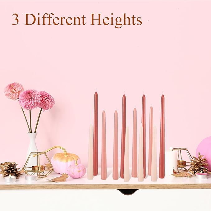 MTLEE Taper Candles 8/10/12 Multi Height Unscented Taper Candles 8 Burn Hours for Dinner Decorative Home Decoration Wedding Party Candlesticks(Gradient Pink,36)