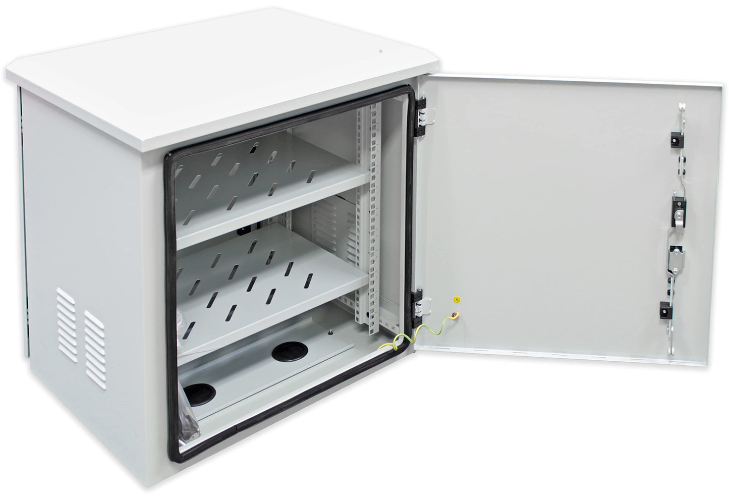 Electriduct 12U Outdoor Cabinet 21.6 Inch Depth IP55 Weather Resistant Enclosure Floor Mount Network Equipment Front & Back Doors, 2 Locks, 4 Keys, 2 Shelves, 2 Fans, Thermostat (600 x 550 mm), White