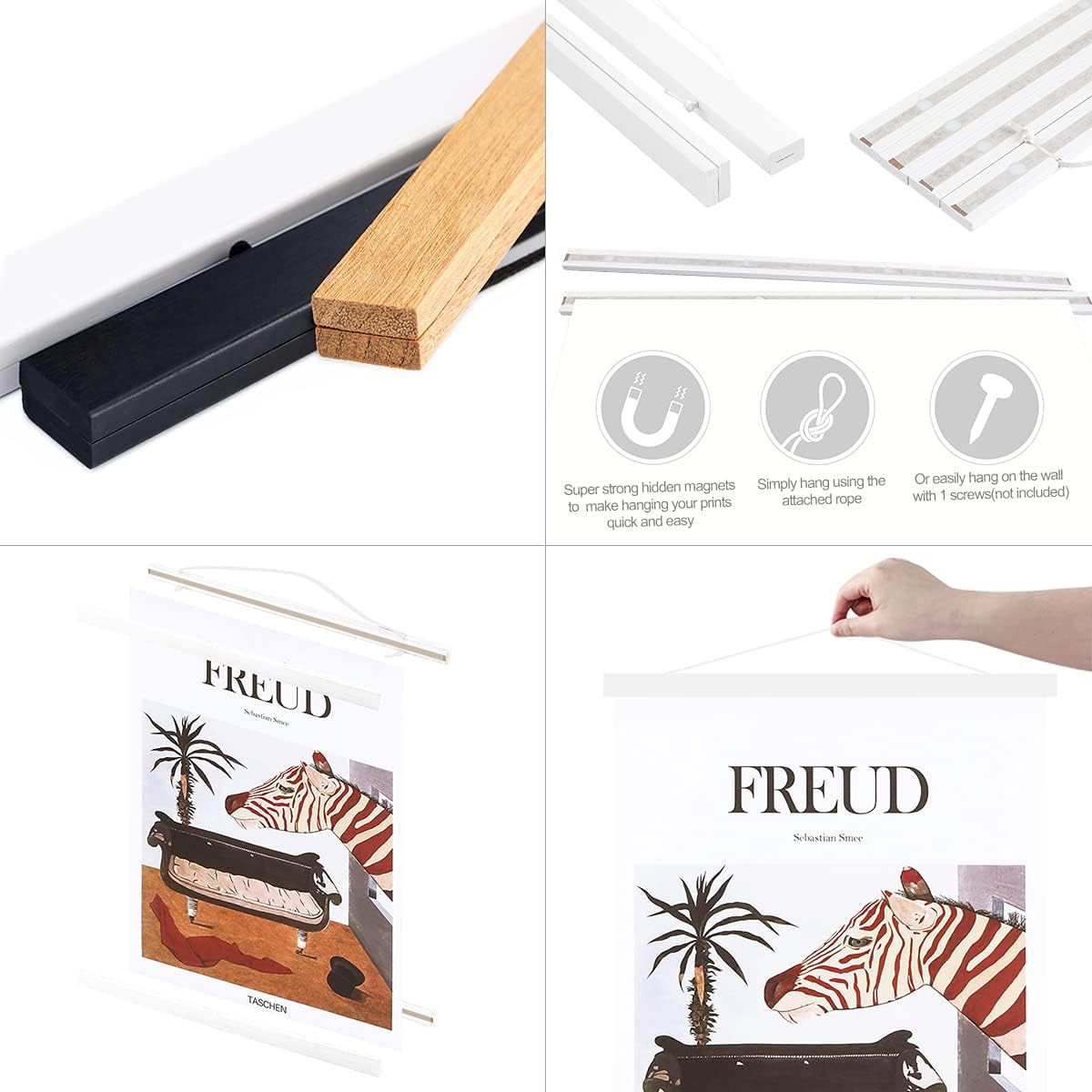 Ywlake Magnetic Poster Hanger - Wood Frame for 9x12, 9x14, 9x17 Prints | Easy Wall Display (White, 9")