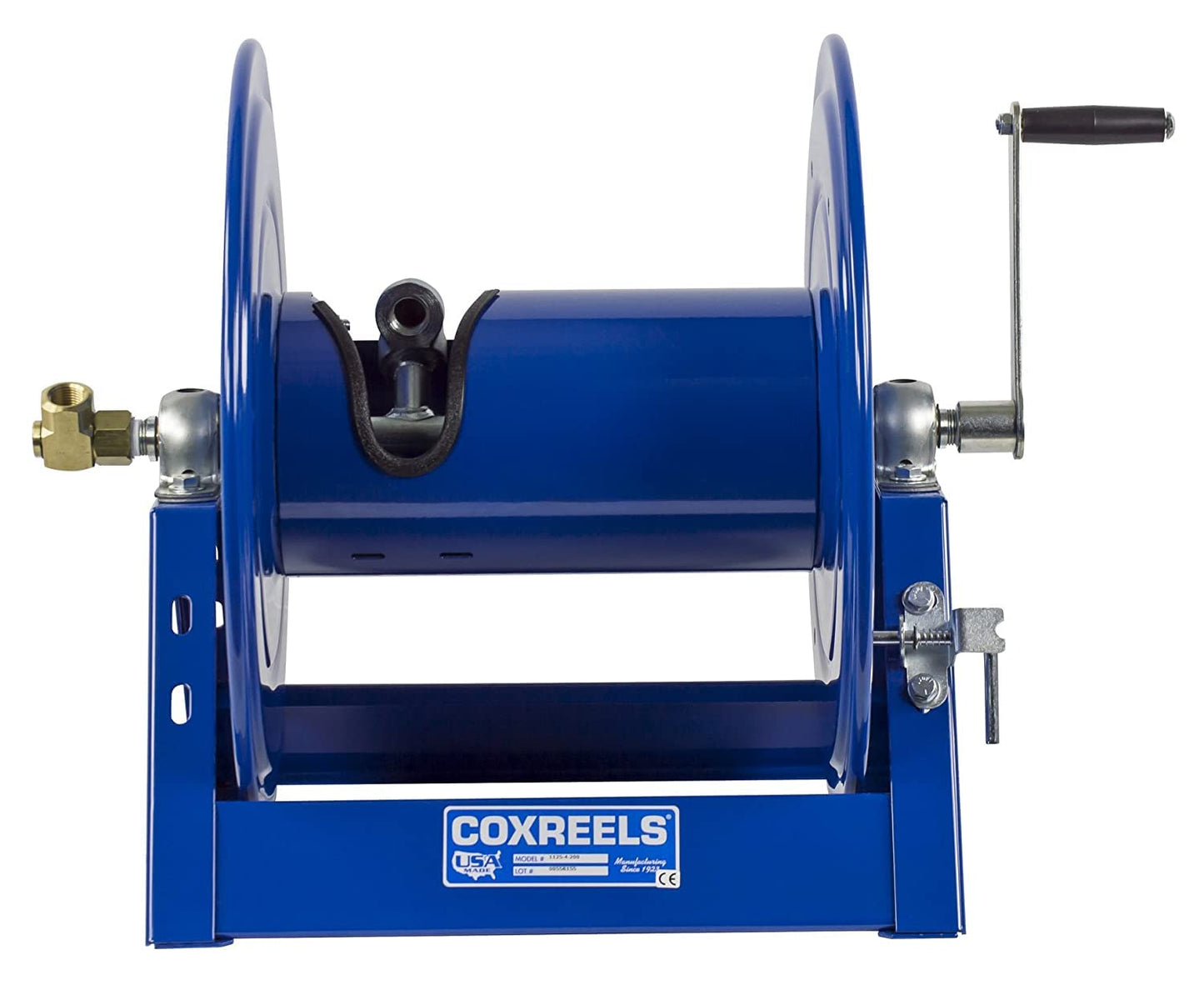 Coxreels 1125-6-100 Hand Crank Steel Hose Reel, 1125 Series – 1" x 100', 3,000 PSI - Heavy Duty All Welded Steel A Frame – Adjustable Tension Break – Made in The USA, Blue