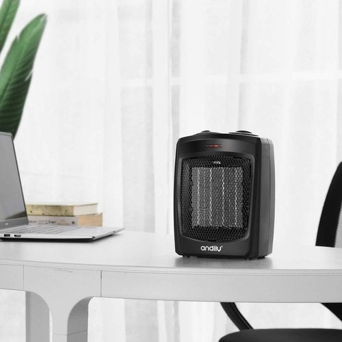 andily Space Heater Electric Heater for Home and Office Ceramic Small Heater with Thermostat, 750W/1500W (Classics black)