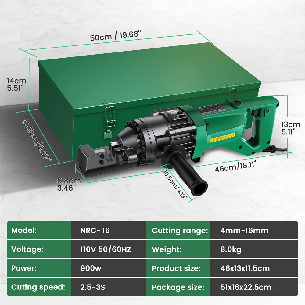 Anbull 900W Electric Hydraulic Rebar Cutter, Cutting up to 5/8 Inch 4-16mm #5 Rebar, with Replaceable Jaw Blades, Cutting Speed 2.5-3.0S (900W RC-16)