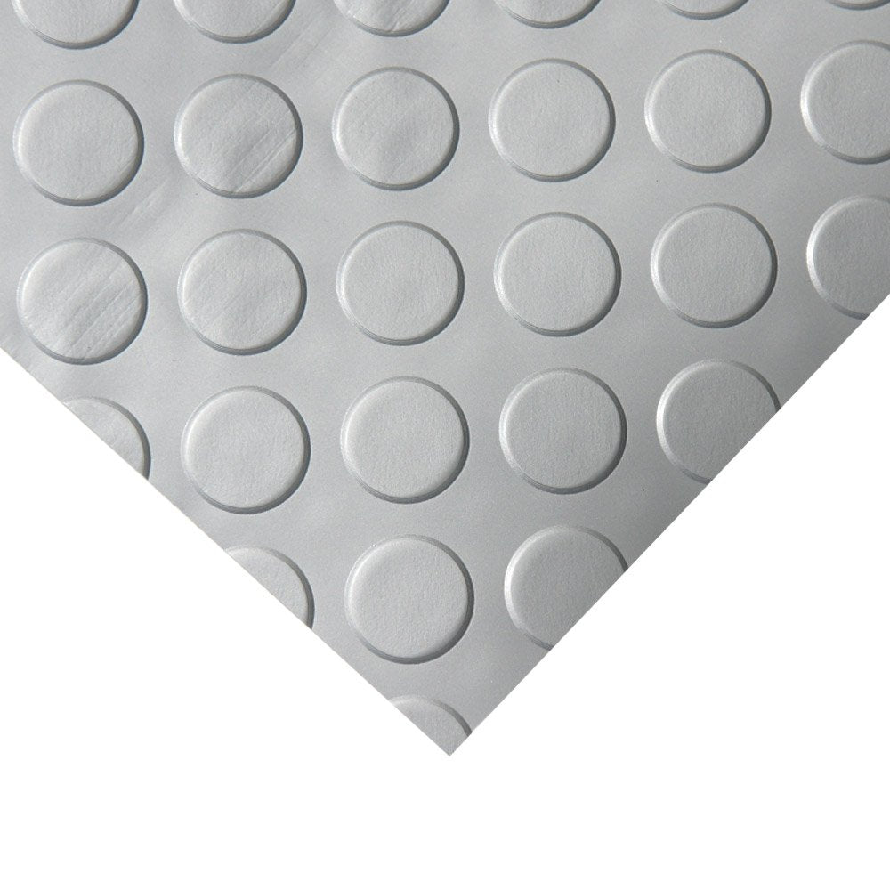 Rubber-Cal Coin Grip Metallic PVC Flooring, Silver, 2.5mm x 4' x 25' (03-W265-S-25)