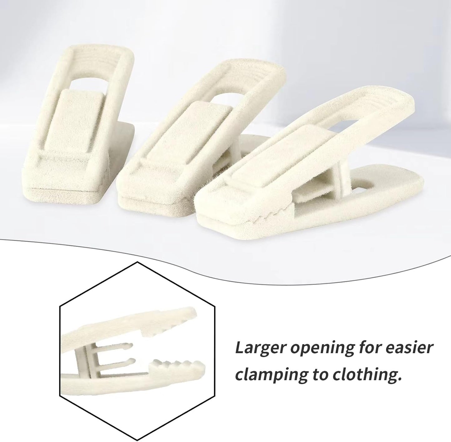 Tinfol Ivory Velvet Hanger Clips - 24 Pack Large Opening Clips for Slim-Line Clothes Hangers