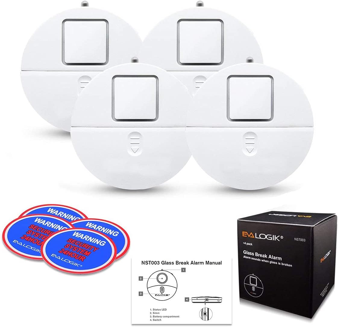 EVA LOGIK 4-Pack 120dB Window Alarm System - Ultra-Loud Alarms with Advanced Vibration Sensors - Window Security Alarms