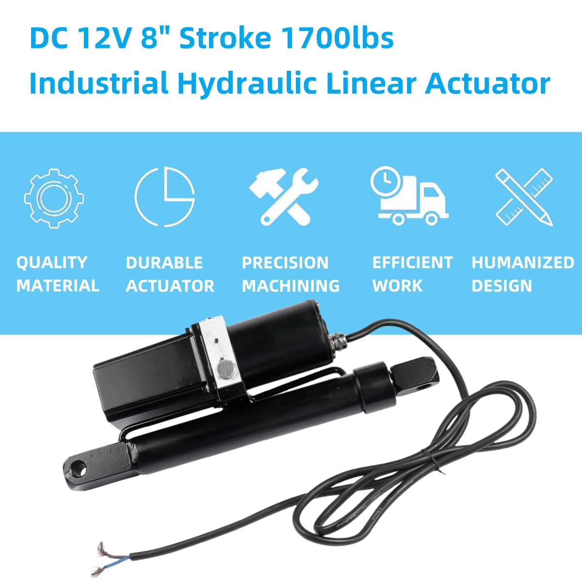 DC 12V 10'' Hydraulic Motor Heavy Duty Electric Linear Actuator 2300LBS Compatible with Dump Trailers, Lift Tables, Solar Tracking System, Wheelchair Lift 10500N/1050KG Hydraulic Power Unit Vahaha