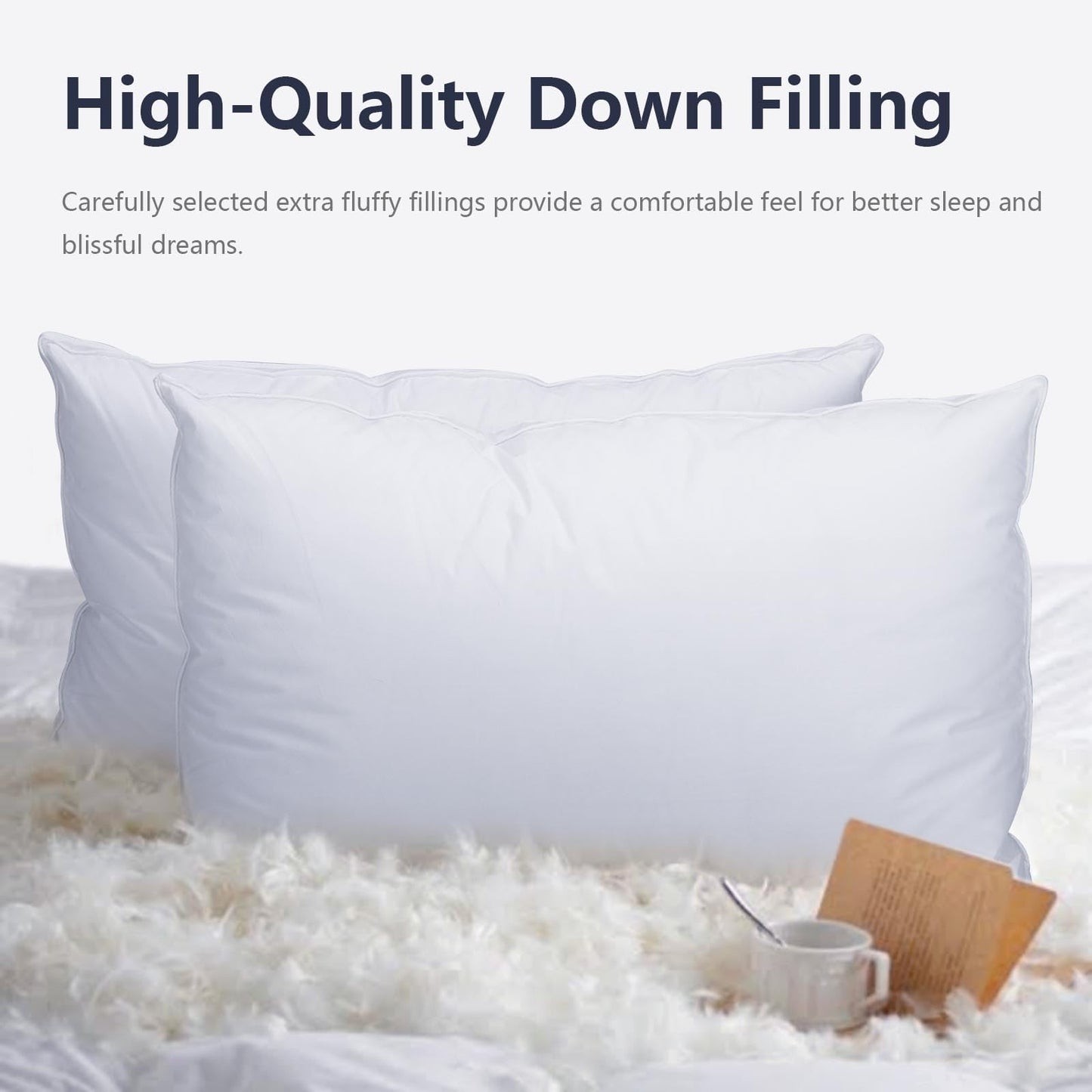 Vendare Down Pillows King Size Set of 2 - Goose Down & Feather Blend 600 Fill Power, 100% Cotton Cover, Hypoallergenic, Hotel Quality Luxury Pillows