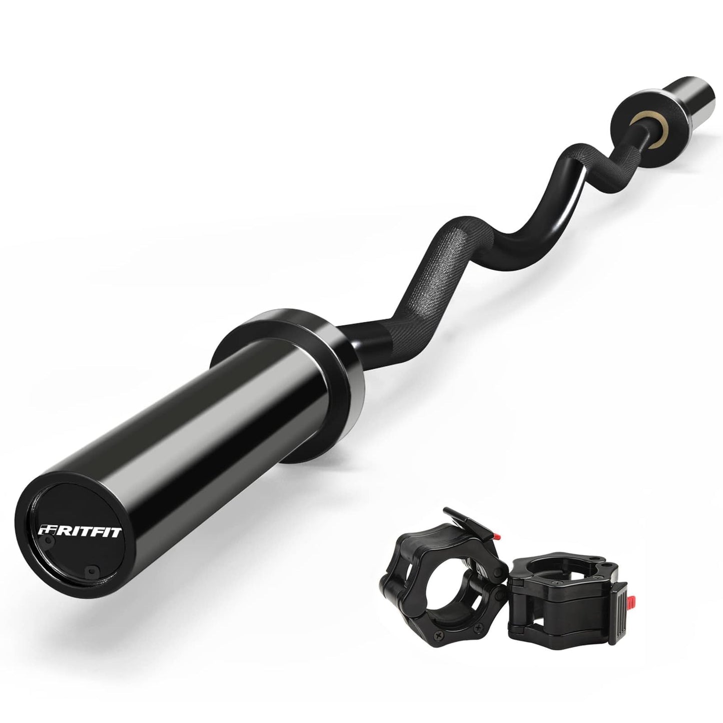RitFit 2 Inch EZ Curl Bar with Weights, 350LBS Weight Capacity Olympic Curl Barbell for Bicep, Tricep and Weight Lifting Exercises
