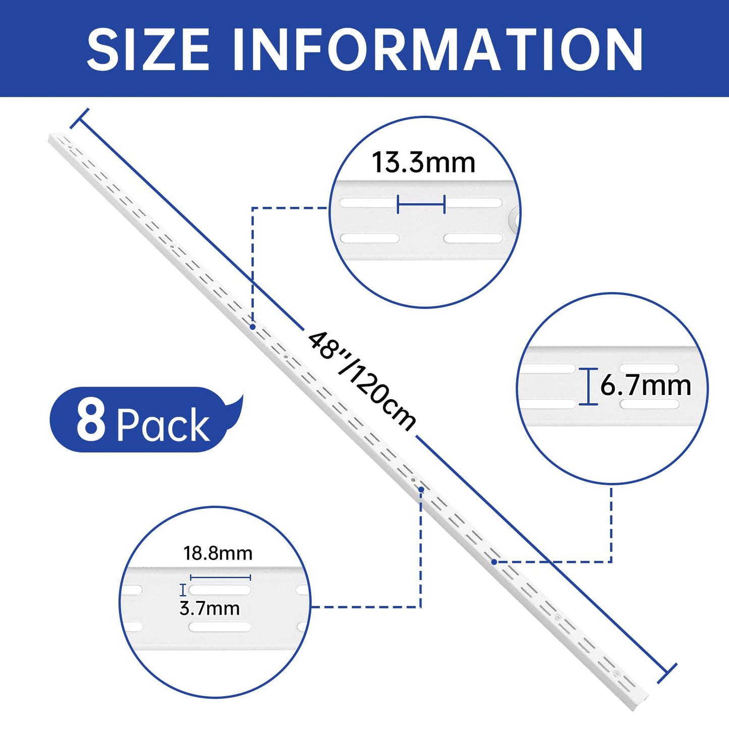 LYYUWE Twin Slot Shelf Tracks, Heavy Duty Steel Wall Mount Shelf Rails for Track Shelving System for Retail, Garage, and Home Storage (White, 48 Inch(8PC))