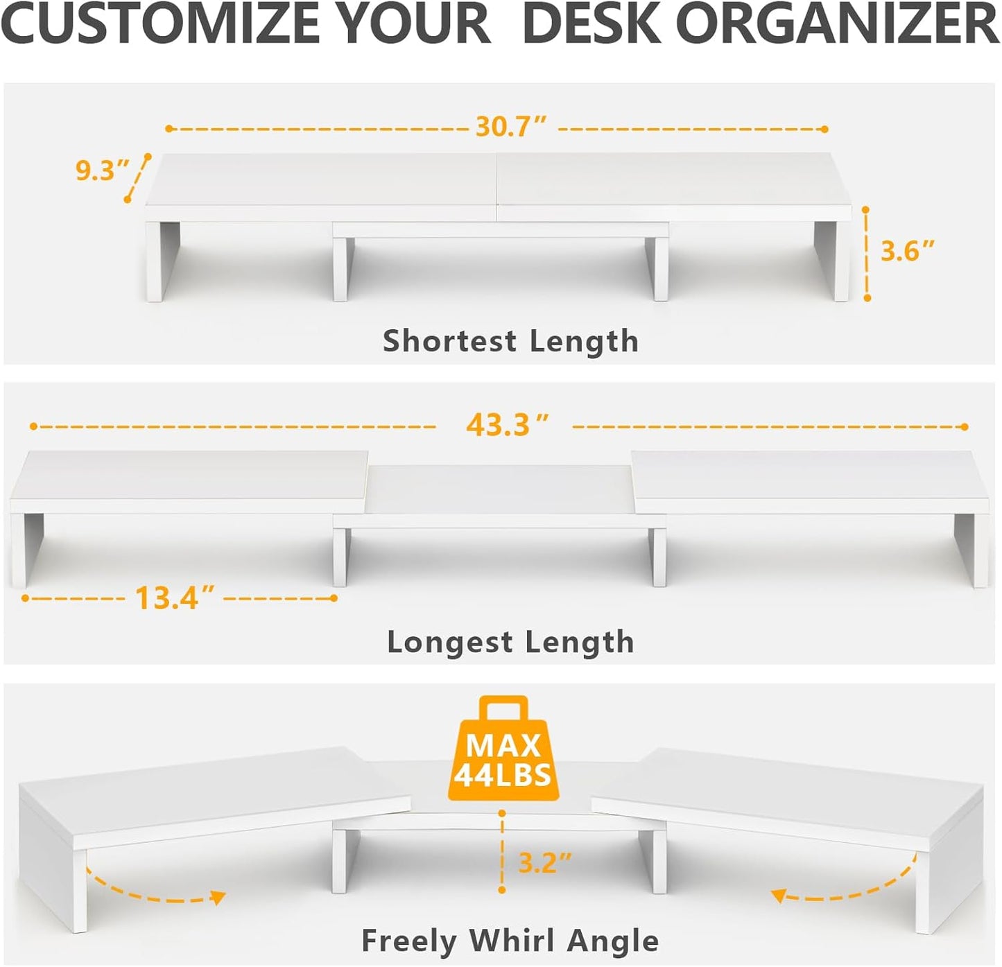 2 43.3" TAVR Furniture Dual Monitor Stand Riser, Computer Monitor Stands for Monitors, Extra Long Multifunctional