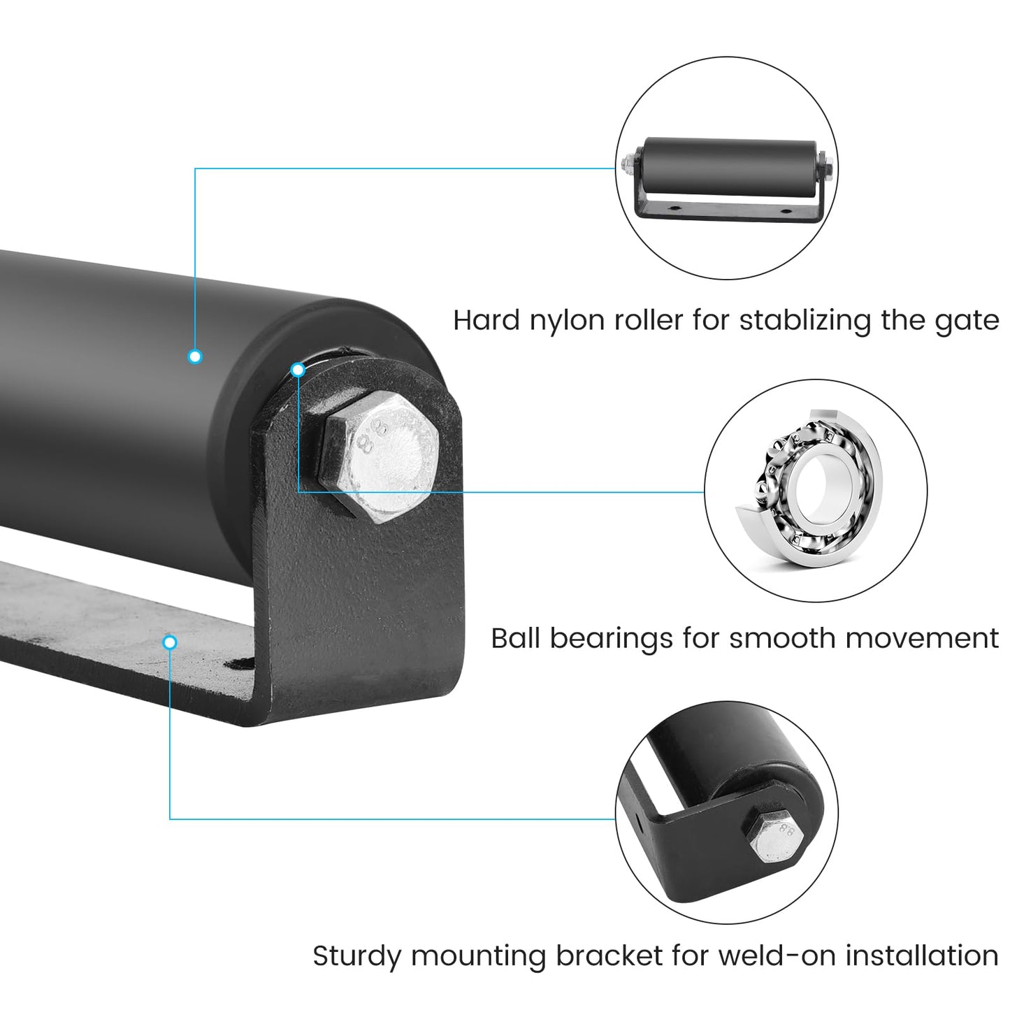 6" Gate Roller Guide,Sliding Gate Hardware with C-Sliding Gate Brackets,Sliding Gate Kit,Heavy Duty Sliding Gate Rollers,Rolling Gate Hardware Kit (2 Pack)