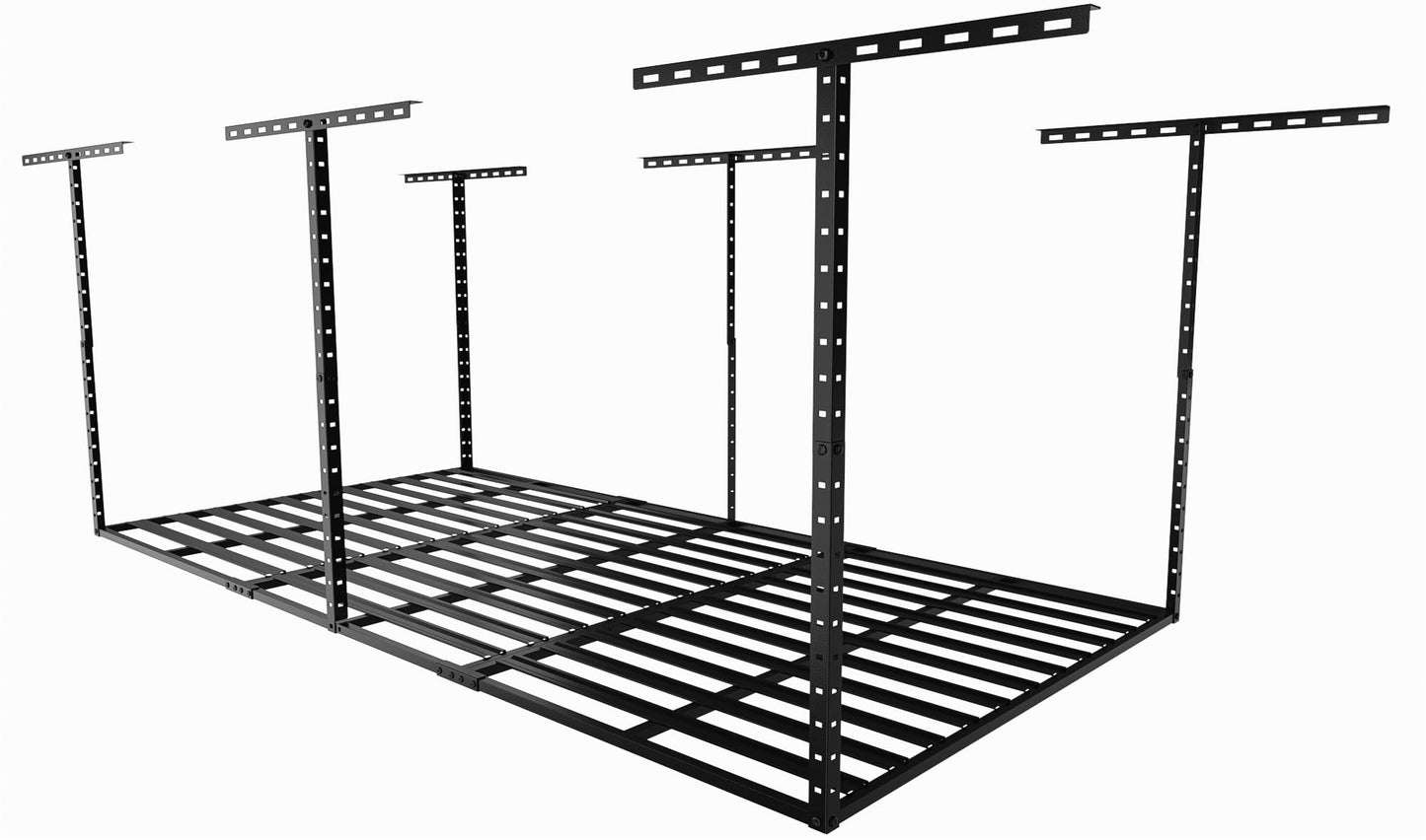 SunsGrove 4x8 Overhead Garage Storage Rack Organization, Adjustable Ceiling Mounted Storage Racks, 800LBS Weight Capacity, 22"-40" Ceiling Dropdown, Hammertone Black